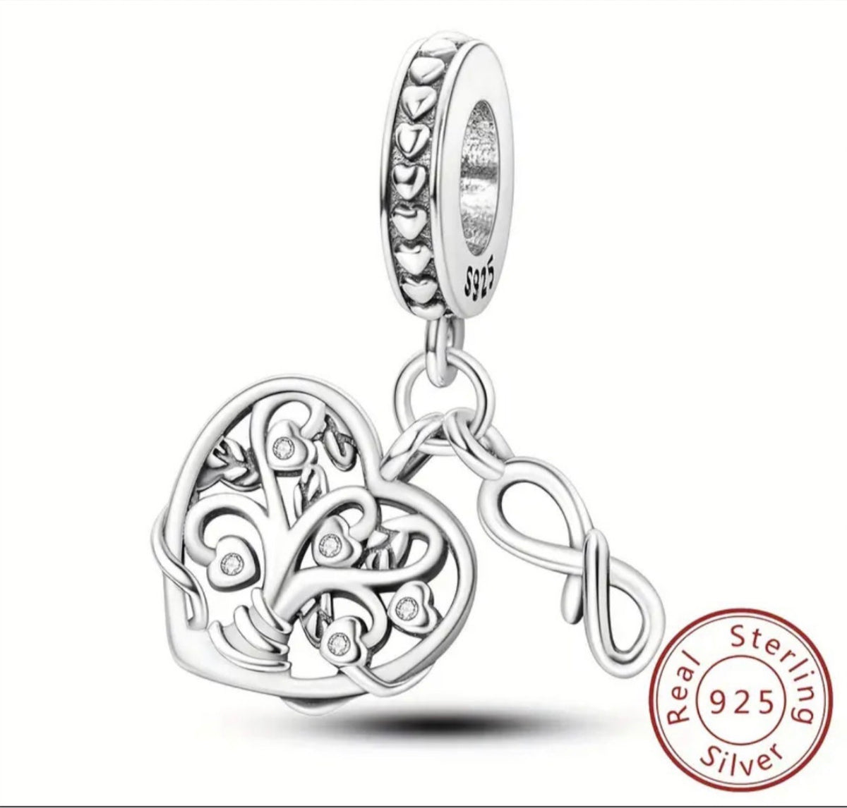 Dragonfly charm, rose charm, tree of life charm and lightning bug charm that glows in the dark! All solid sterling silver charms!