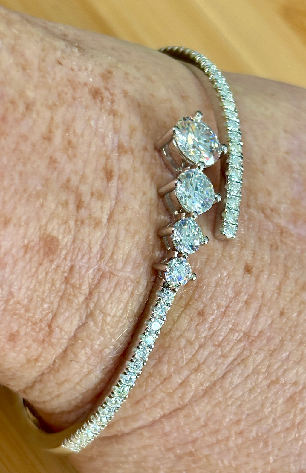 My EXCLUSIVE Moissanite and 935 Argentium silver bracelet! A gorgeous 5.79cttw designer bypass bracelet in *genuine* 935 Argentium silver and 18k gold!
