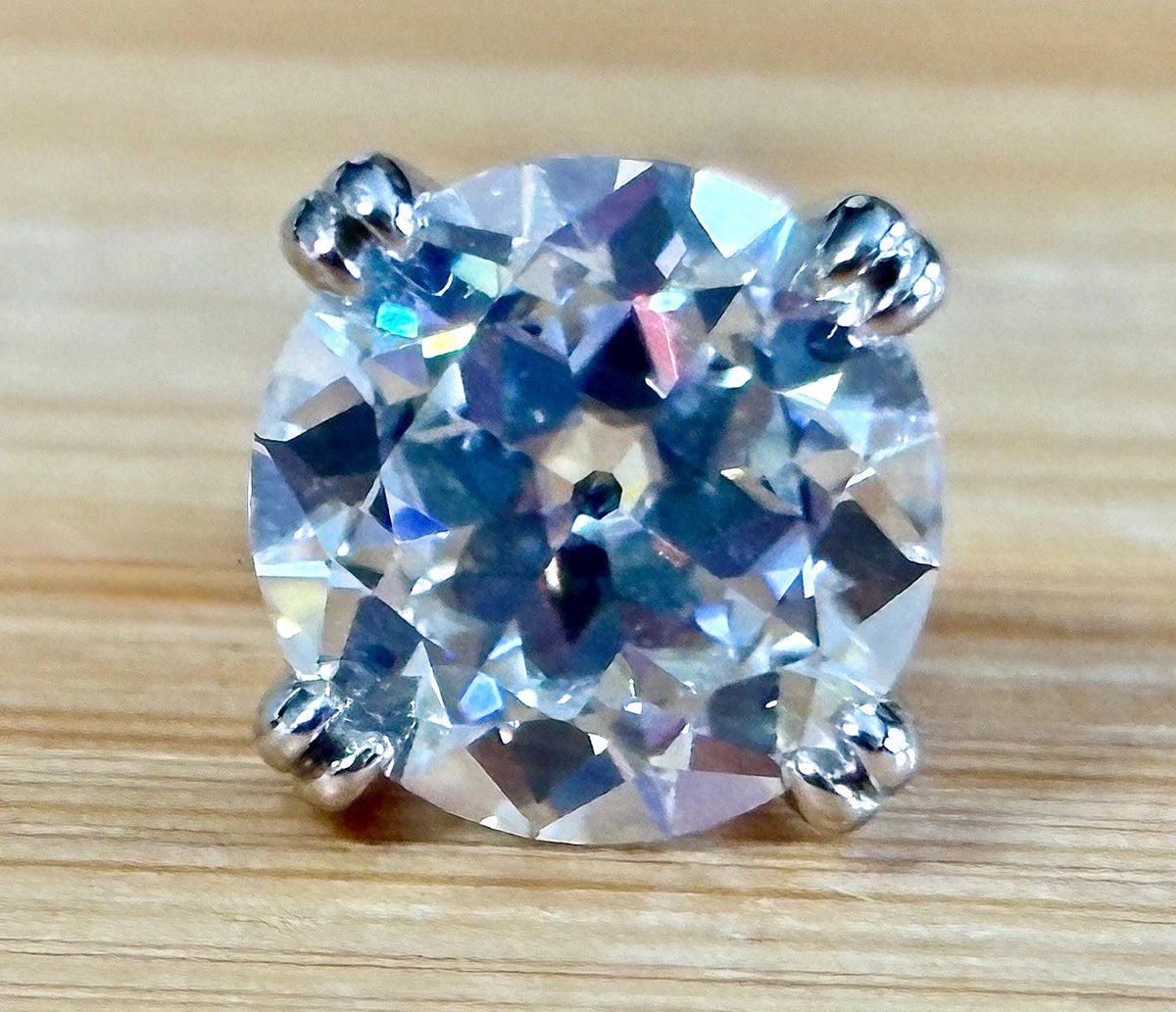 A lovely DOUBLE certified pair of 4cttw Old European Cut Moissanite studs in 935 Argentium silver and 18k double-claw mountings!