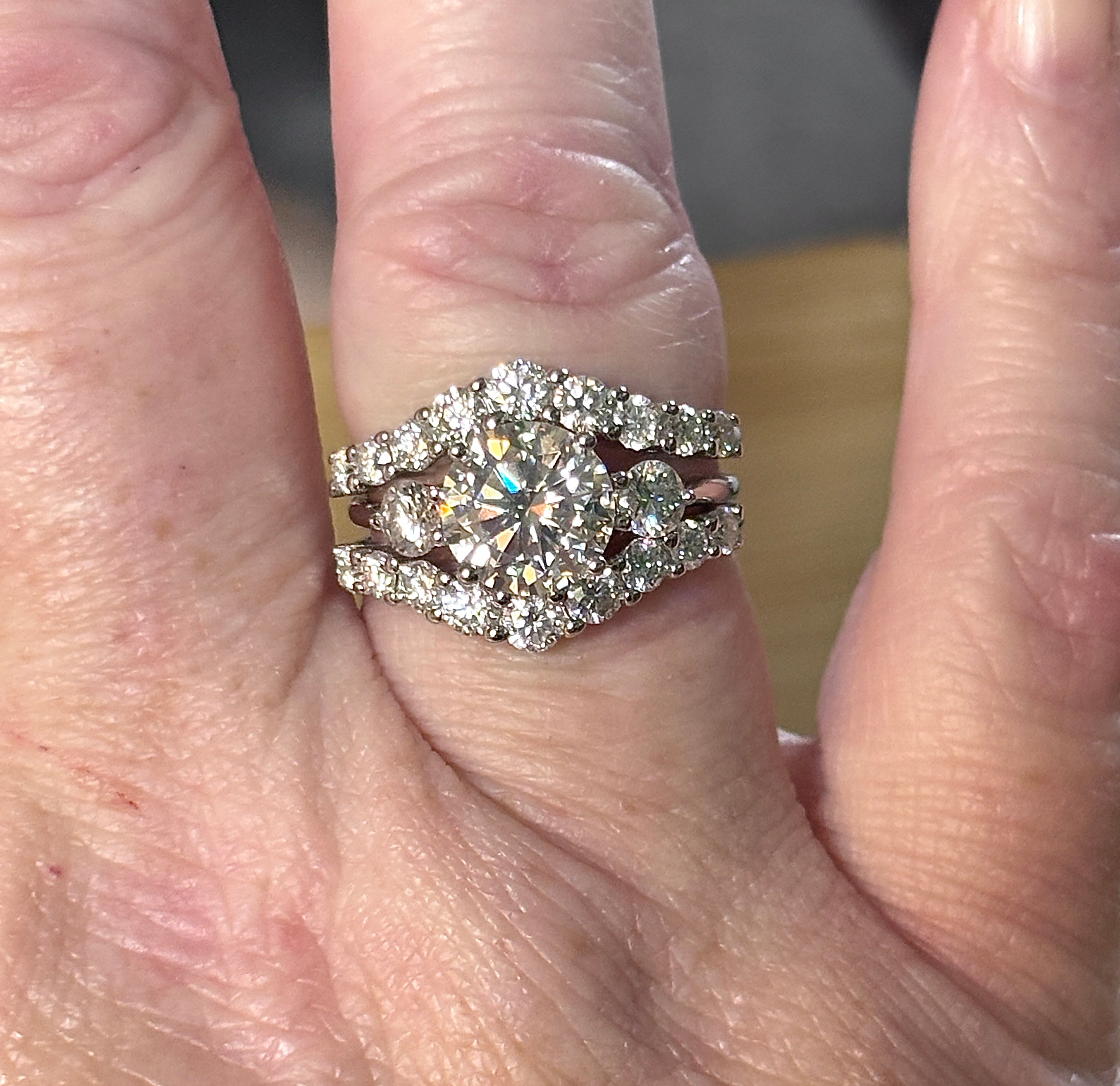 Moissanite bridal set. A certified 3ct Moissanite with a FULLY Moissanite double ring guard, for 5.08cttw! Wear them separately or together!