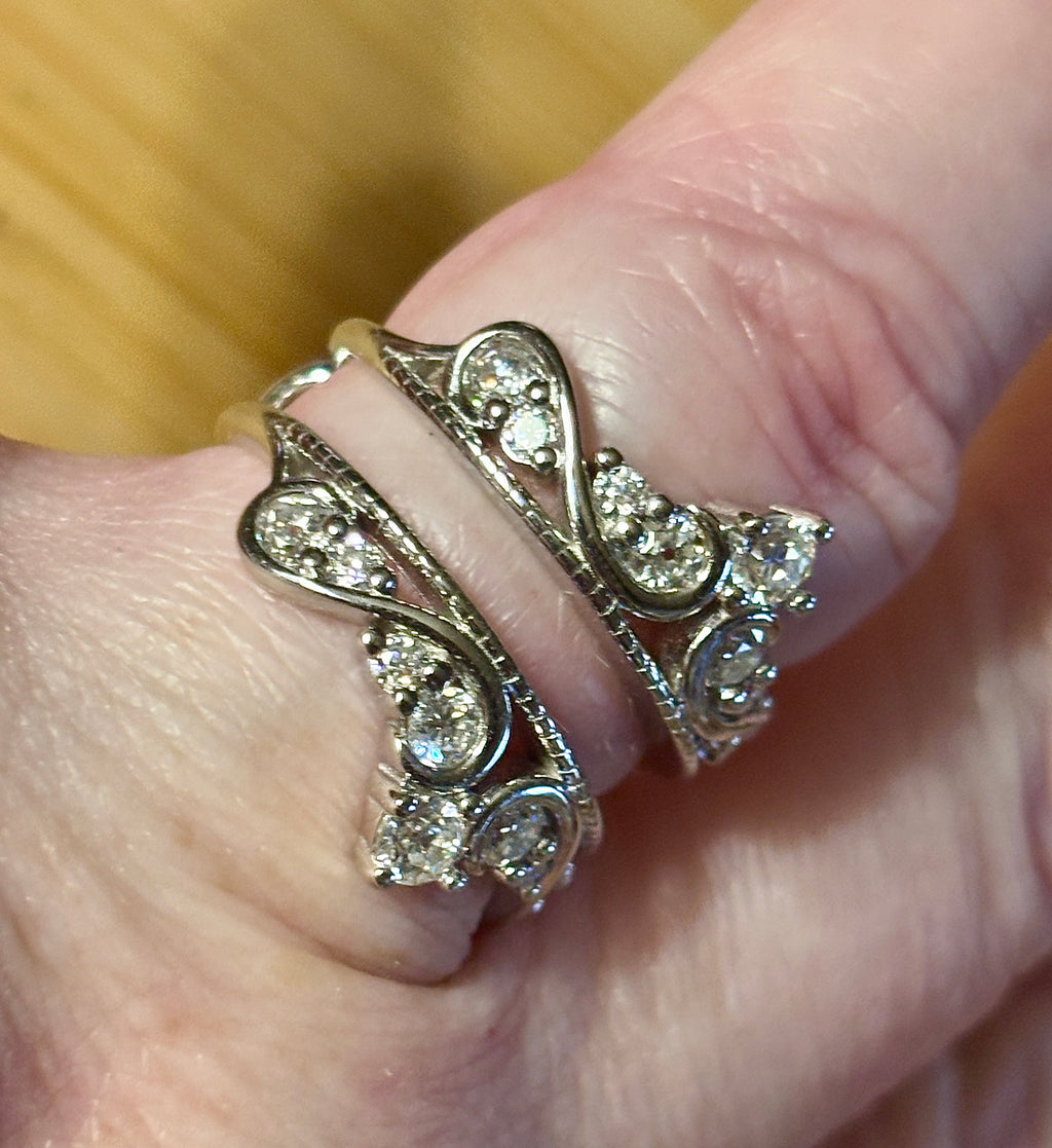A 2.24ctw antique inspired Moissanite ring guard with old European cut and round cut Moissanites, in Argentium silver!