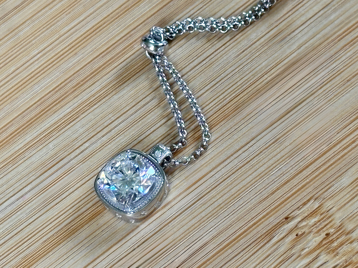 The 3ct certified cushion-cut “Twilight Twinkle” necklace, a limited edition neckpiece (50 only)! A Hand Knotted Jewelry exclusive!
