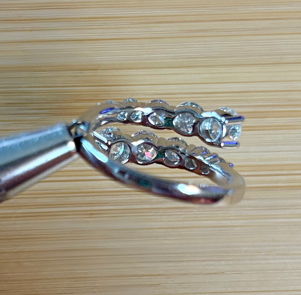 Moissanite ring. A deliciously decadent, sparkling 3.46cttw certified Moissanite bypass ring in heavy sterling or ARGENTIUM silver and 18k!
