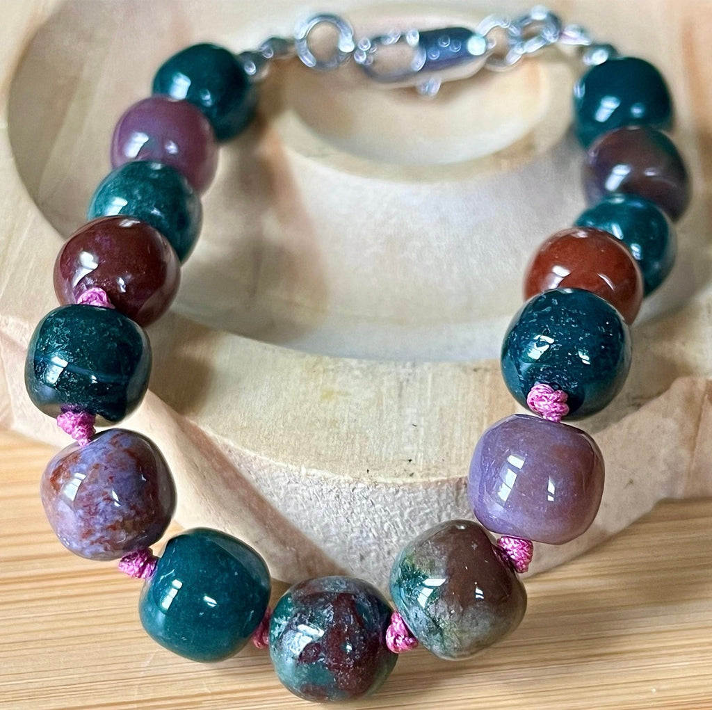 Ocean agate bracelet, hand knotted or straight-strung in your choice of design and with stainless steel bracelet hardware!