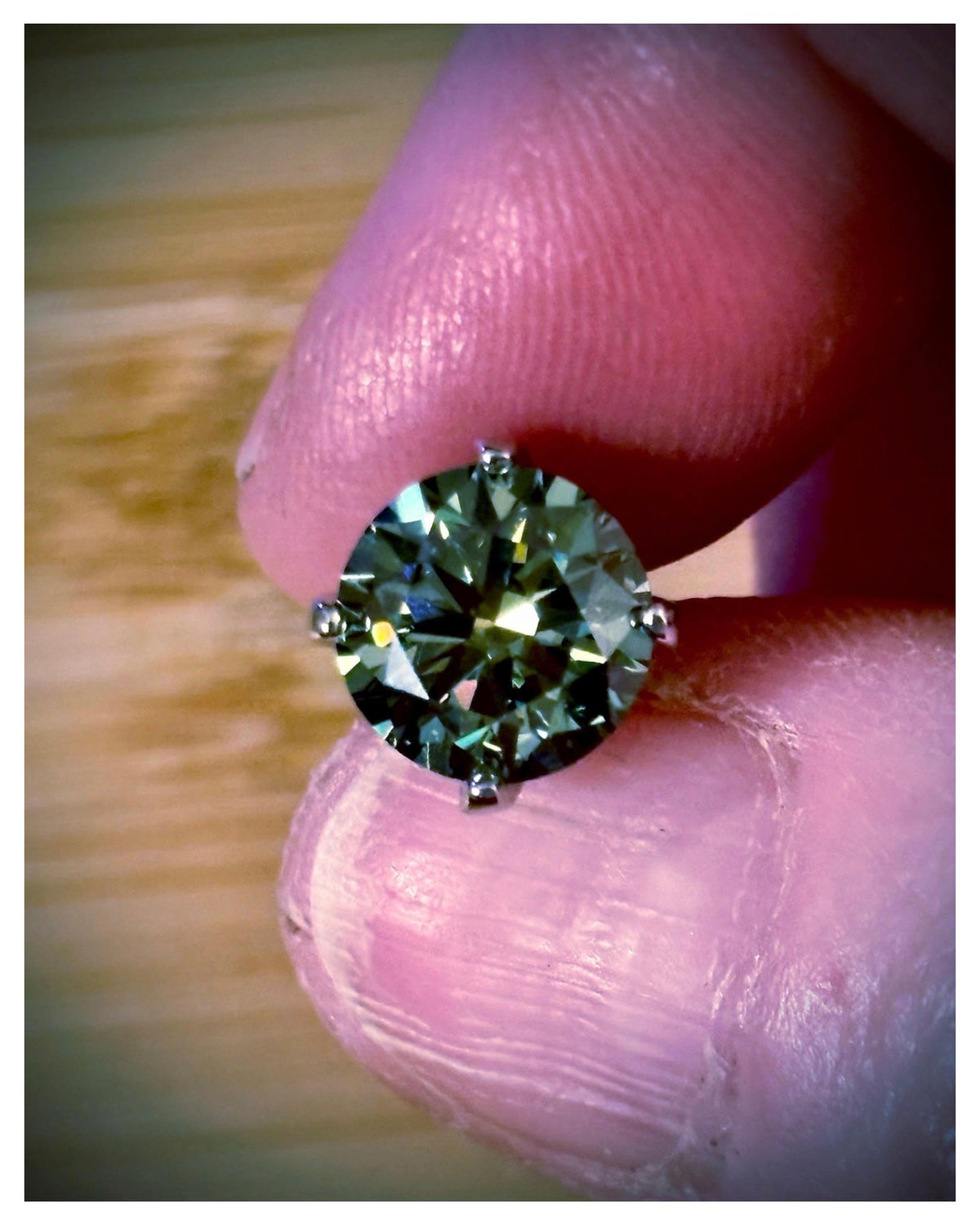 Moissanite studs. A 2cttw or 6cttw pair of cyan (greenish-blue) Moissanite studs. Double certified and rich in color, they are delicious!