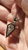 Moissanite necklace. “Flight!”, a kite-shaped, custom-cut 5ct Moissanite pendant! Hand-faceted by a master stone cutter and set in Argentium silver, it is suspended on a 20” sterling silver chain and is exclusive to Hand Knotted Jewelry!
