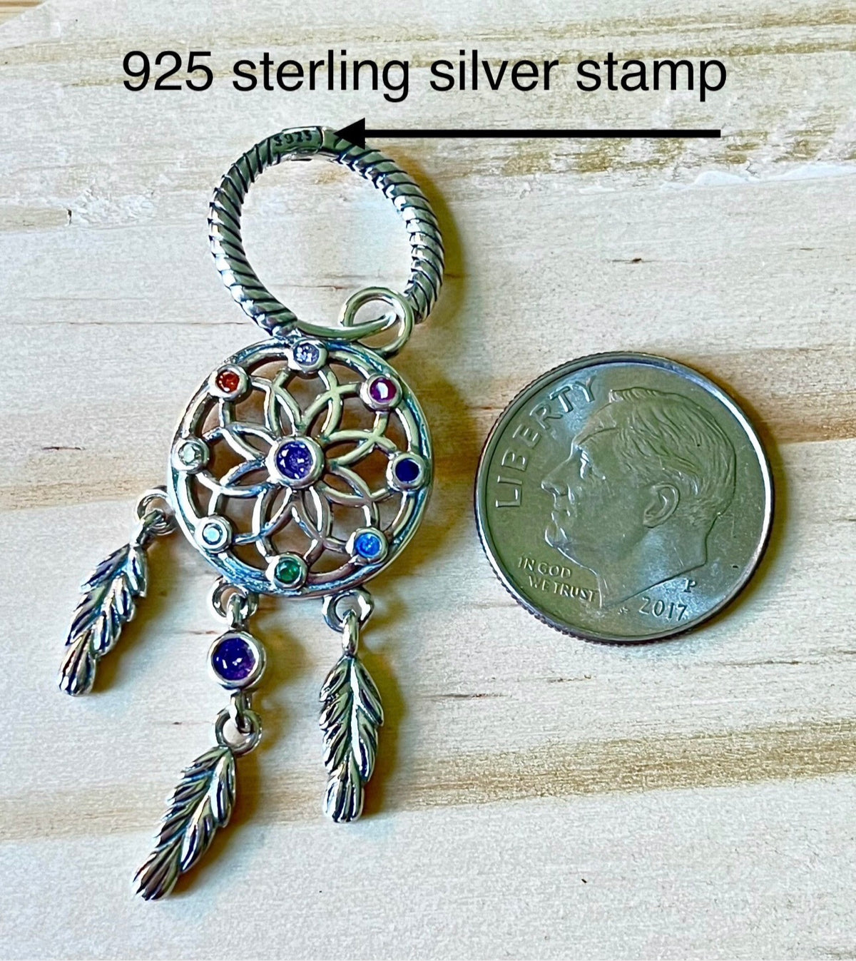 Opalescent lotus flower necklace, dream catcher earrings and dream catcher charm! All solid sterling silver and accented with pretty gems!