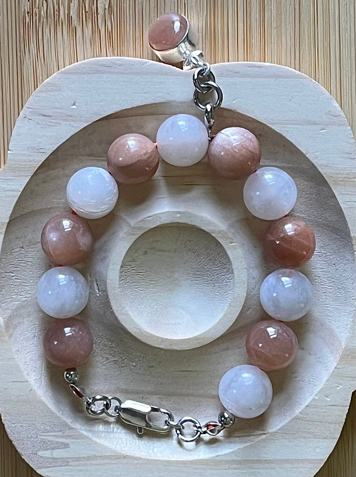 Rainbow moonstone and peach moonstone bracelet, high quality 12mm moonstones and OPTIONAL solid sterling silver moonstone pendant!