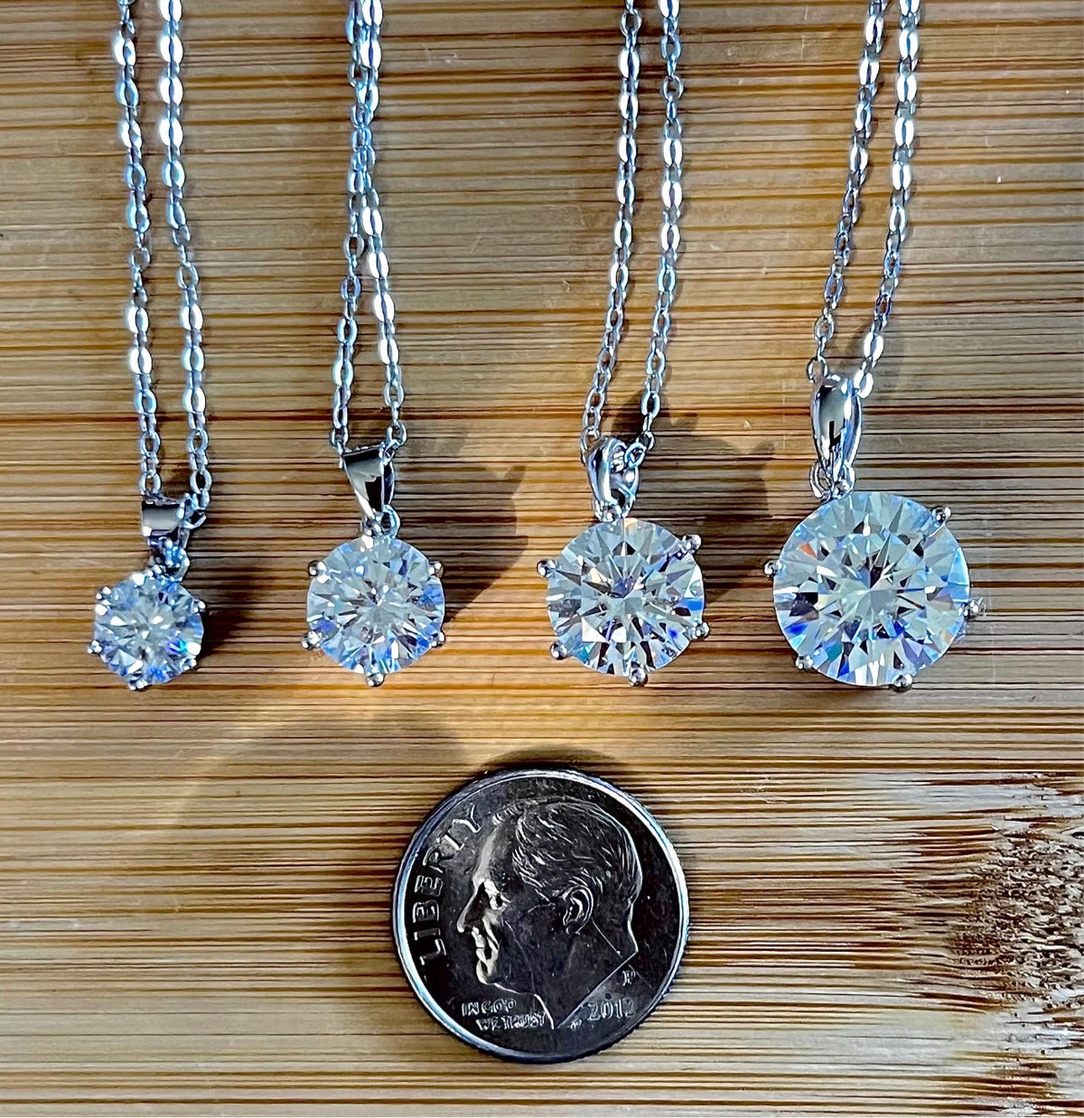 Moissanite solitaire necklaces. A certified 1, 2, 3 or 5ct Moissanite in sterling silver and 18k! (10ct also, but listed separately!)