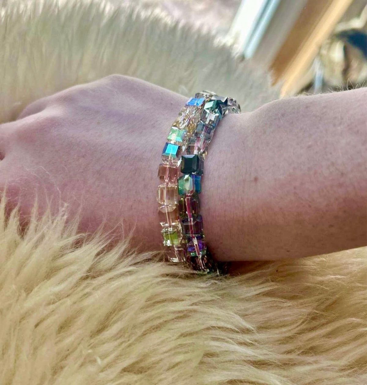 Austrian crystal bracelet with stainless steel components.