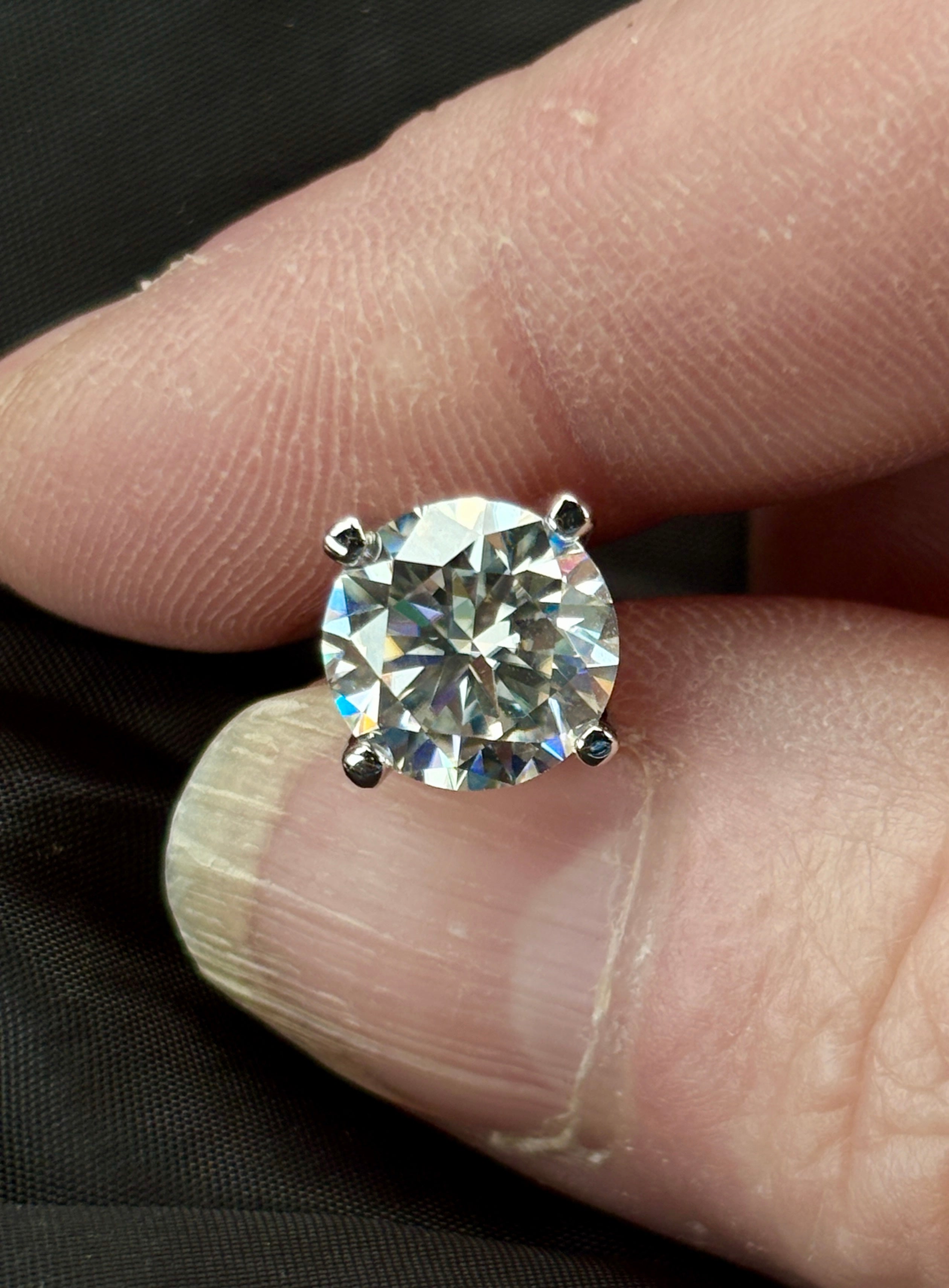 Moissanite earrings. A 6cttw certified pair of high-end boutique-quality Moissanite studs in my sturdy sterling and 18k 4-claw mountings!