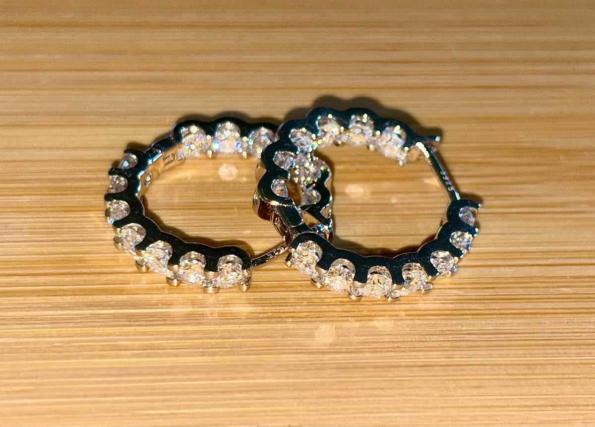 Moissanite hoops. A certified 2.6cttw pair of flashy Moissanite hoops - just like porridge, not too big and not too small, but *just right*!