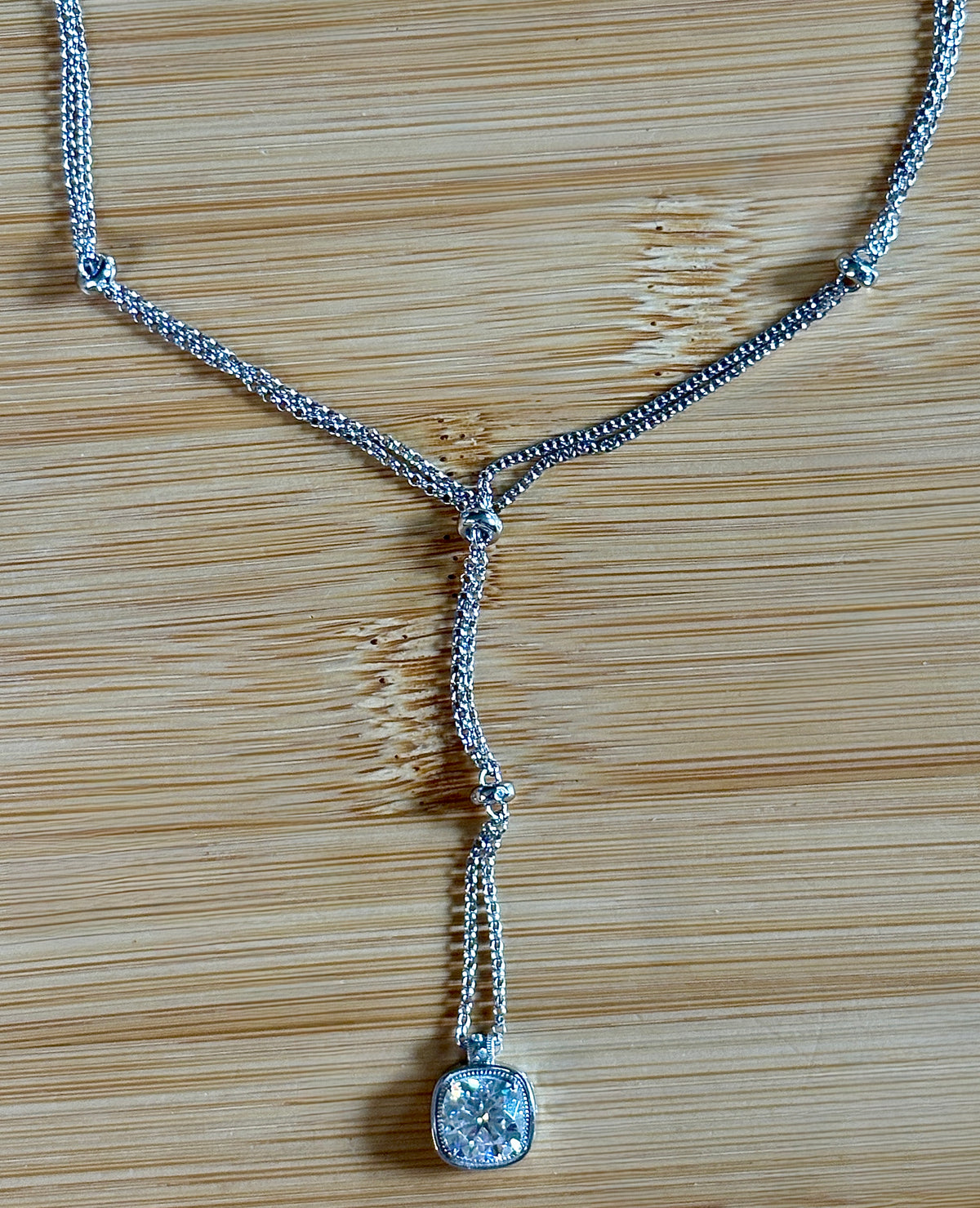 The 3ct certified cushion-cut “Twilight Twinkle” necklace, a limited edition neckpiece (50 only)! A Hand Knotted Jewelry exclusive!