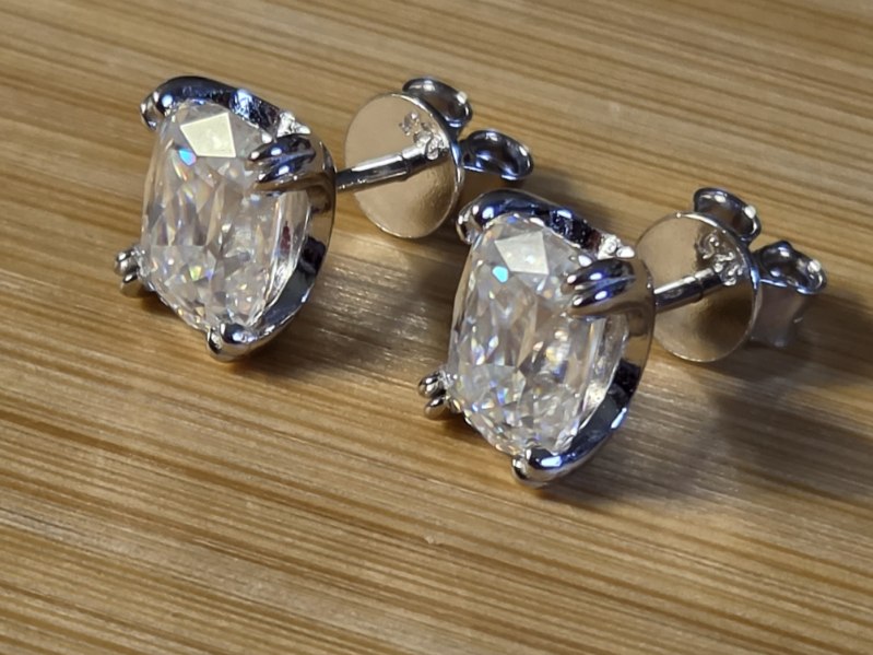 6ctw Ashoka-cut Moissanites in Argentium silver, hand-cut by a Master lapidary! These studs are the highest of the high end!