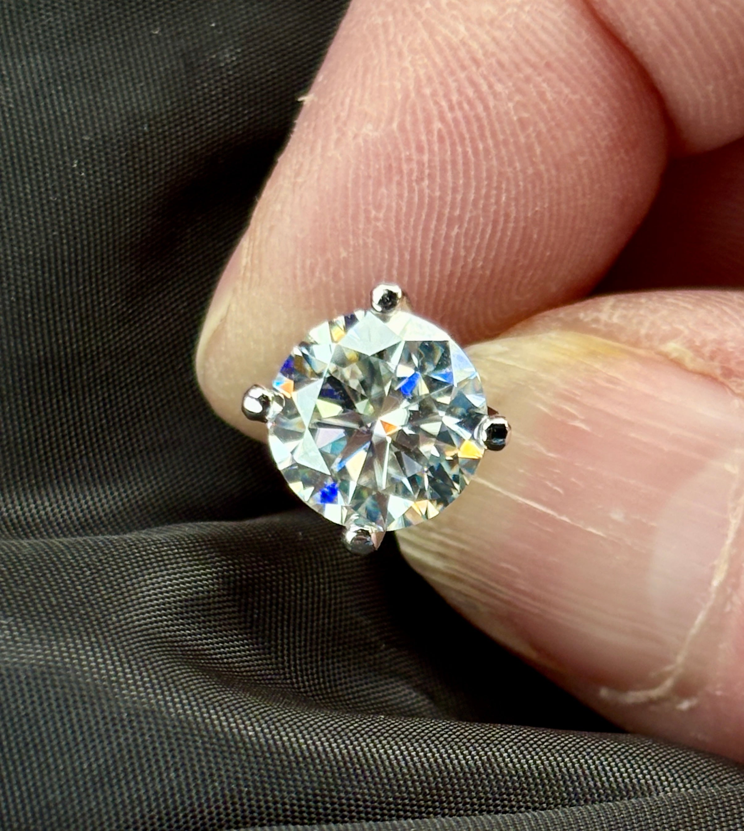 Moissanite earrings. A 6cttw certified pair of high-end boutique-quality Moissanite studs in my sturdy sterling and 18k 4-claw mountings!