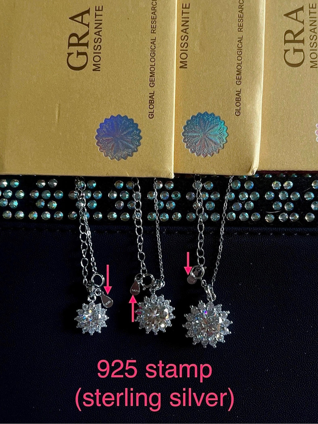 CERTIFIED 1ct or 3ct Moissanite pendant necklace, solid sterling silver and 18k white rhodium!