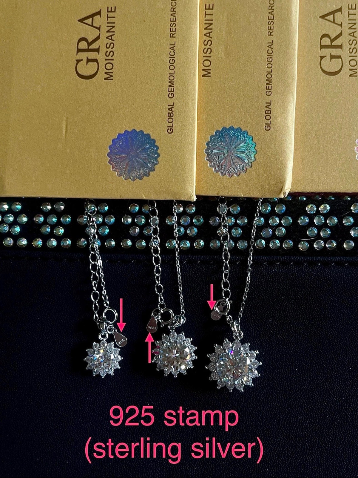 CERTIFIED 1ct or 3ct Moissanite pendant necklace, solid sterling silver and 18k white rhodium!