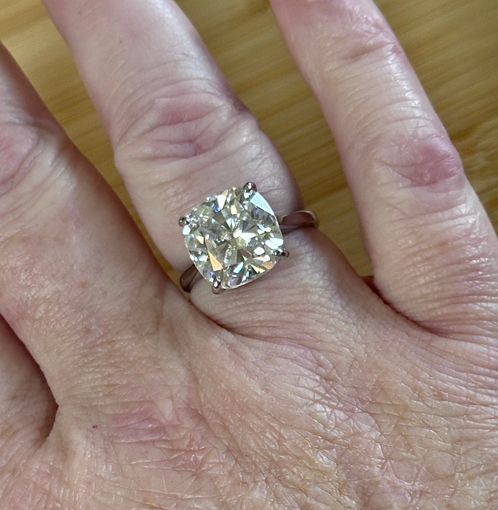 Moissanite ring. A 9ct certified cushion-cut *crushed ice* faceted Moissanite solitaire statement ring. Did someone order extra sparkles?!