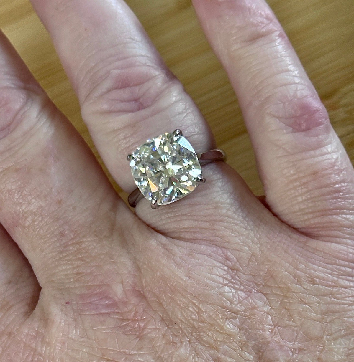 Moissanite ring. A 9ct certified cushion-cut *crushed ice* faceted Moissanite solitaire statement ring. Did someone order extra sparkles?!