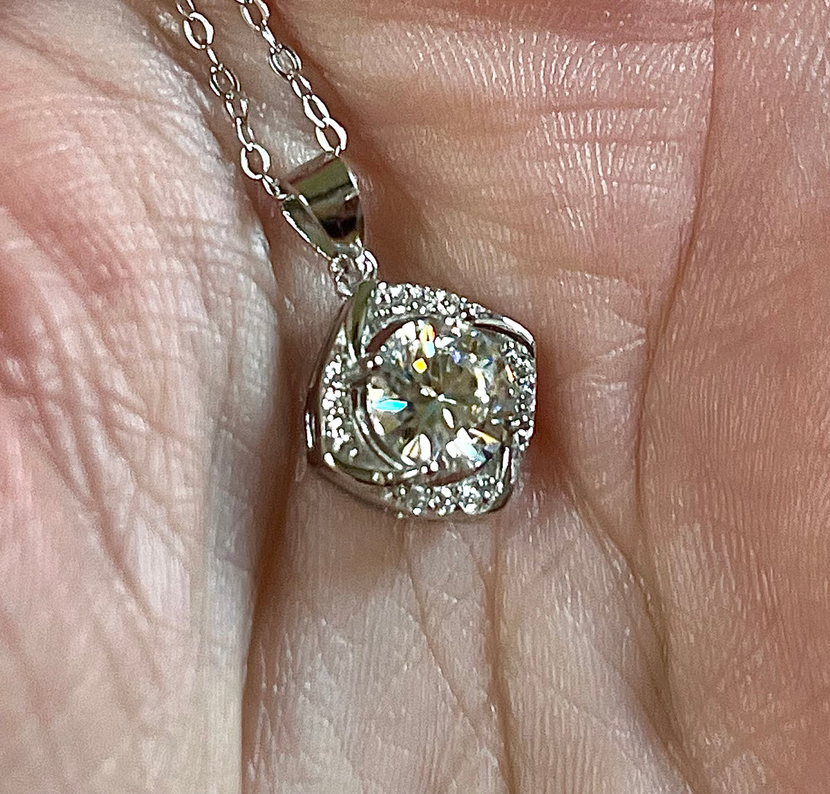 Moissanite necklace. Certified 1ct Moissanite “Quasar” design pendant! Be the star of the show wearing this unique, contemporary design!