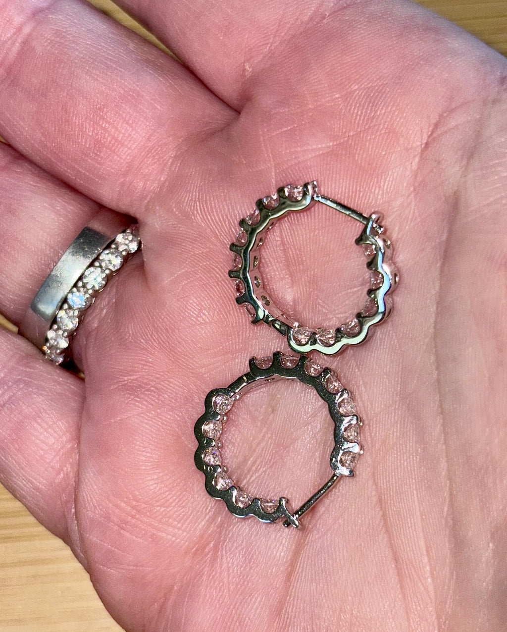 Moissanite hoops. A certified 2.6cttw pair of flashy Moissanite hoops - just like porridge, not too big and not too small, but *just right*!
