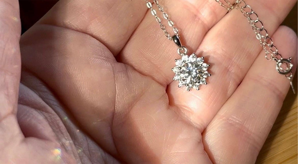 CERTIFIED 1ct or 3ct Moissanite pendant necklace, solid sterling silver and 18k white rhodium!