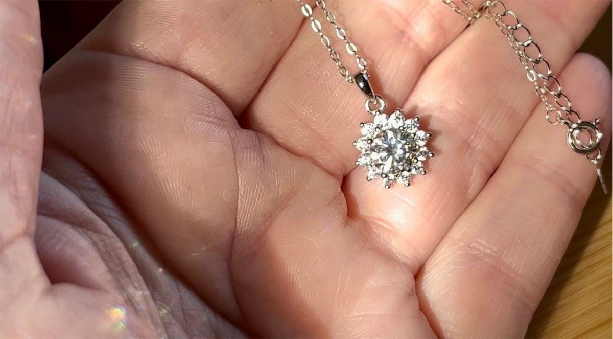 CERTIFIED 1ct or 3ct Moissanite pendant necklace, solid sterling silver and 18k white rhodium!