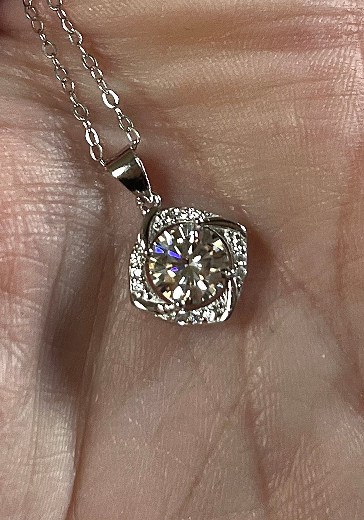 Moissanite necklace. Certified 1ct Moissanite “Quasar” design pendant! Be the star of the show wearing this unique, contemporary design!