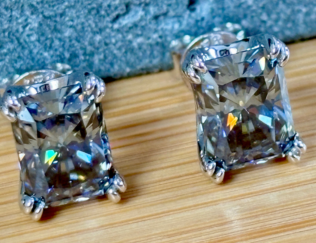 6 cttw Gray Radiant Moissanite Studs (Double Certified)