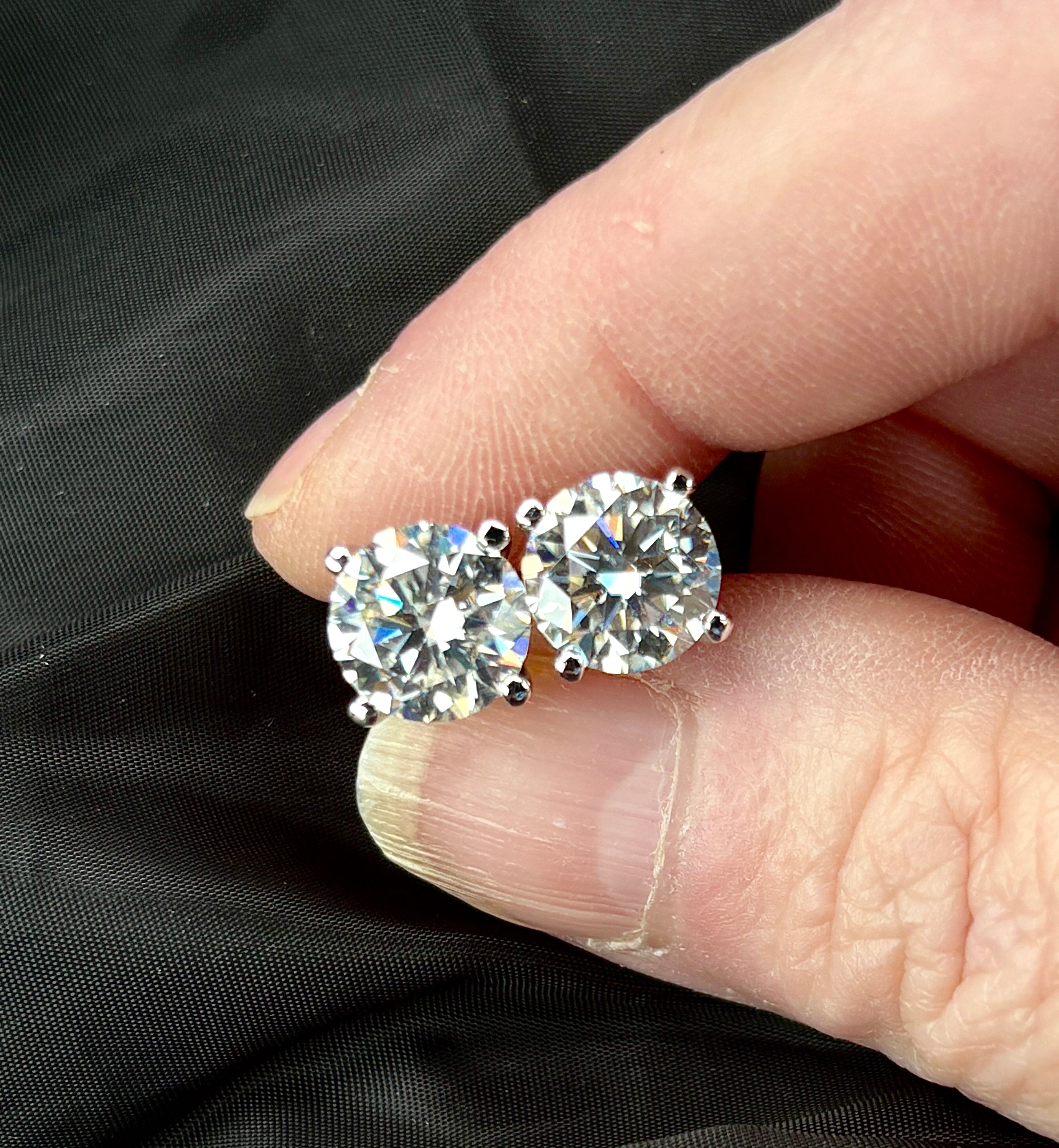 Moissanite earrings. A 6cttw certified pair of high-end boutique-quality Moissanite studs in my sturdy sterling and 18k 4-claw mountings!