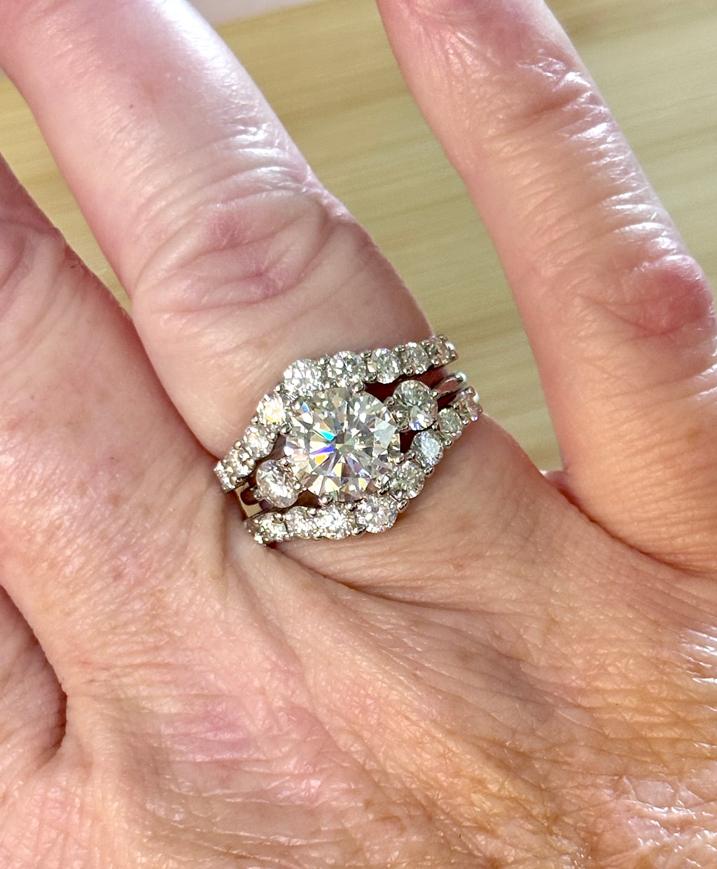 Moissanite bridal set. A certified 3ct Moissanite with a FULLY Moissanite double ring guard, for 5.08cttw! Wear them separately or together!