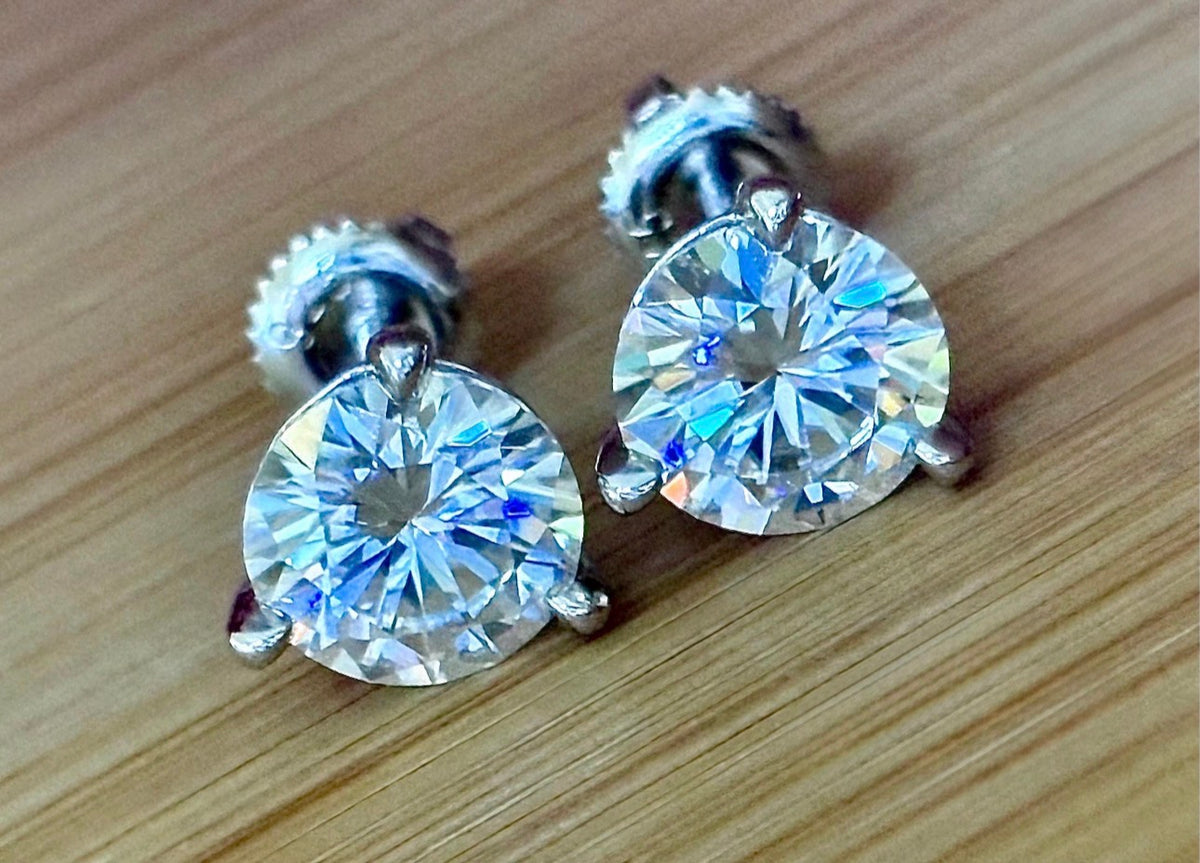 Moissanite earrings. A 4cttw certified pair of Moissanite martini studs with screw-on ear nuts - a simply elegant, classic & STUNNING pair!