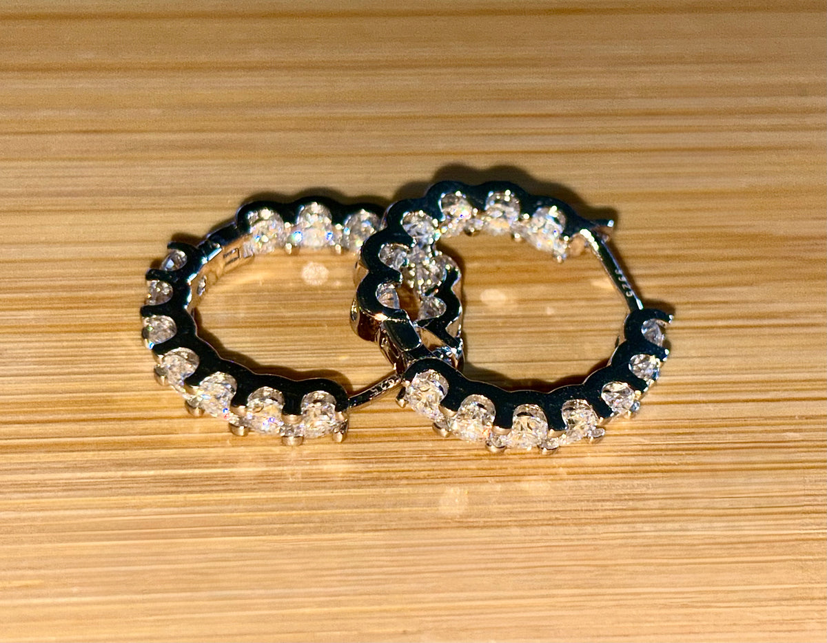 Moissanite hoops. A certified 2.6cttw pair of flashy Moissanite hoops - just like porridge, not too big and not too small, but *just right*!