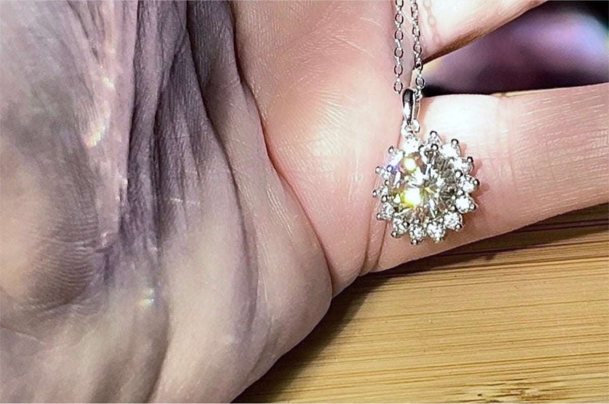 CERTIFIED 1ct or 3ct Moissanite pendant necklace, solid sterling silver and 18k white rhodium!