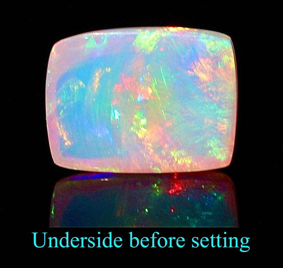 9.2ct white Ethiopian opal/Welo fire opal pendant. SPECTACULAR domed rectangular AAA opal cabochon in solid sterling silver! Stellar!