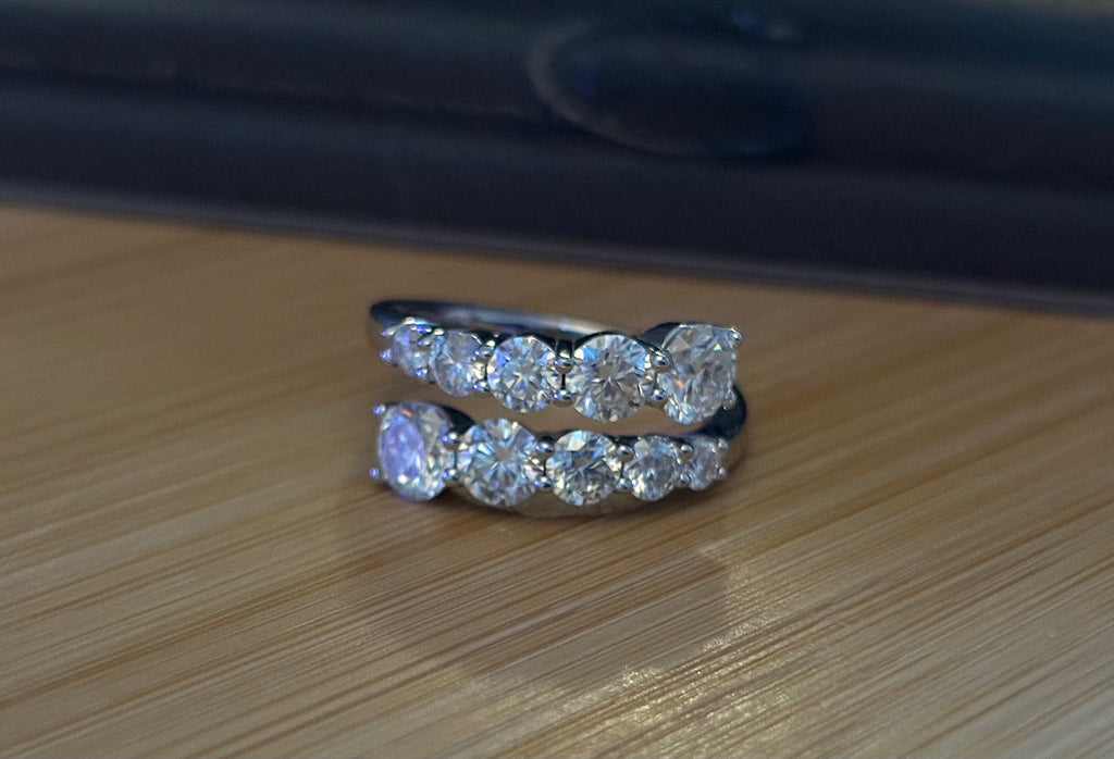Moissanite ring. A deliciously decadent, sparkling 3.46cttw certified Moissanite bypass ring in heavy sterling or ARGENTIUM silver and 18k!