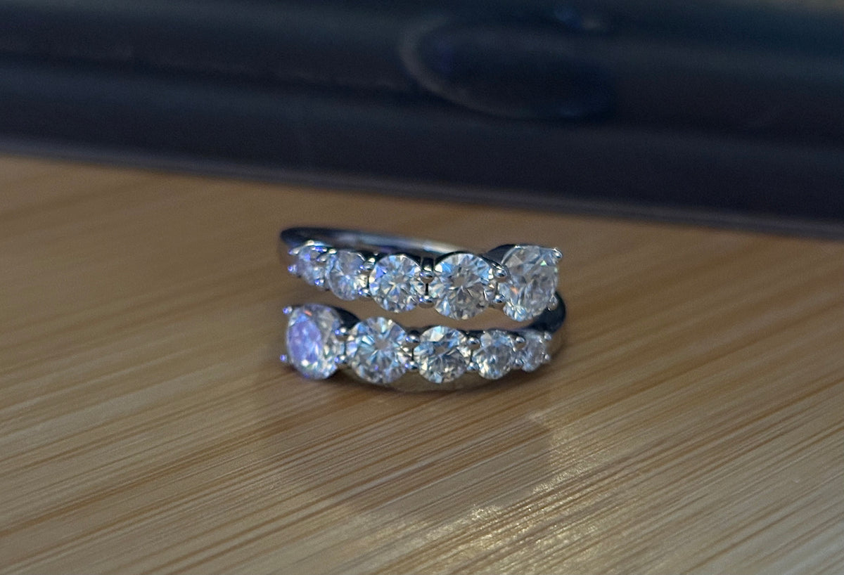 Moissanite ring. A deliciously decadent, sparkling 3.46cttw certified Moissanite bypass ring in heavy sterling or ARGENTIUM silver and 18k!