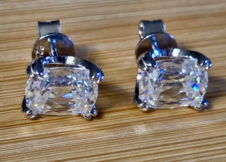6ctw Ashoka-cut Moissanites in Argentium silver, hand-cut by a Master lapidary! These studs are the highest of the high end!