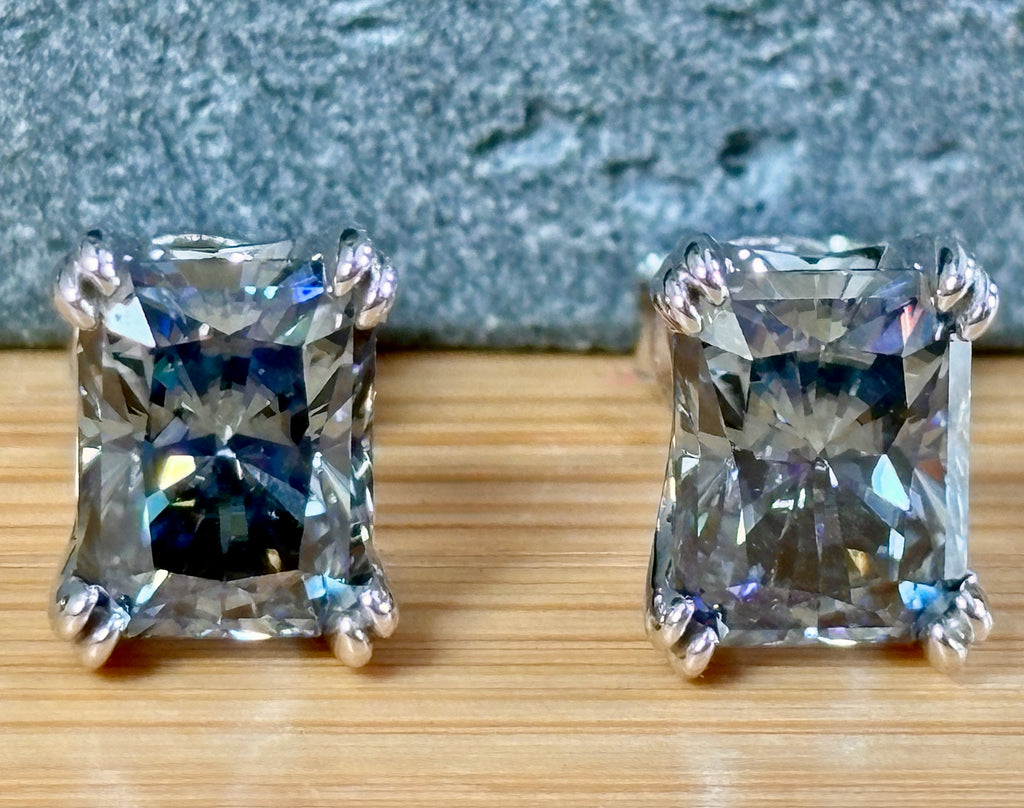 6 cttw Gray Radiant Moissanite Studs (Double Certified)