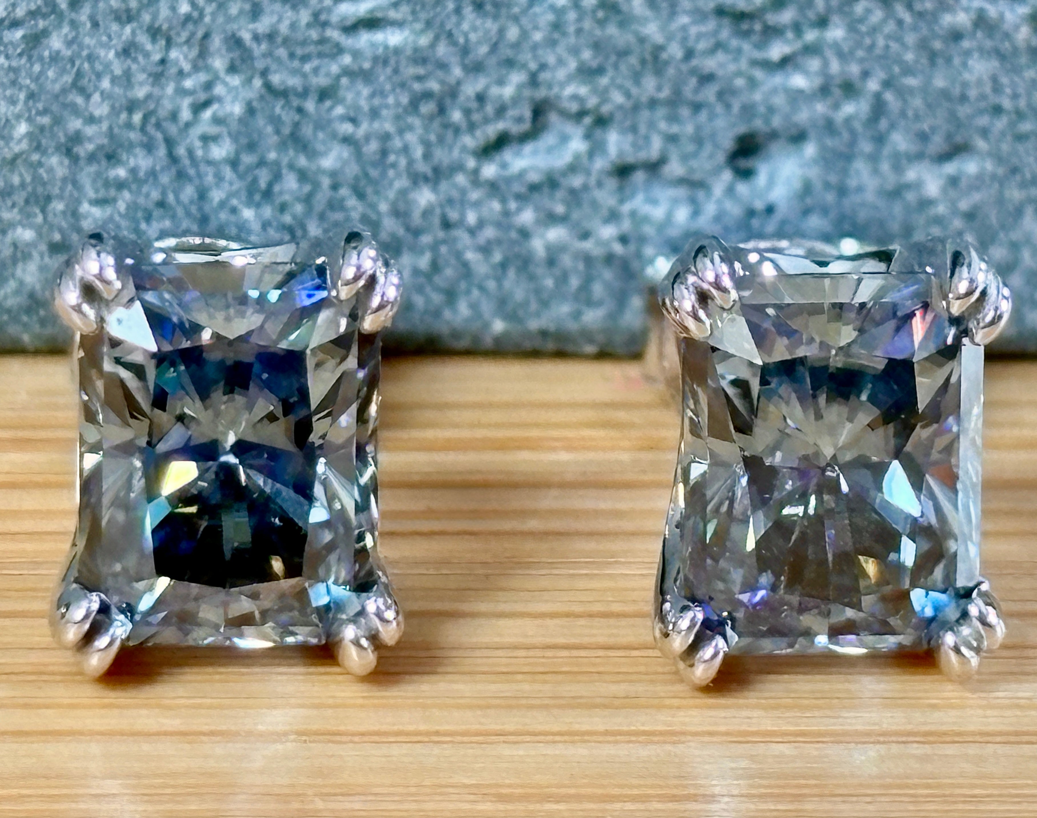 6 cttw Gray Radiant Moissanite Studs (Double Certified)