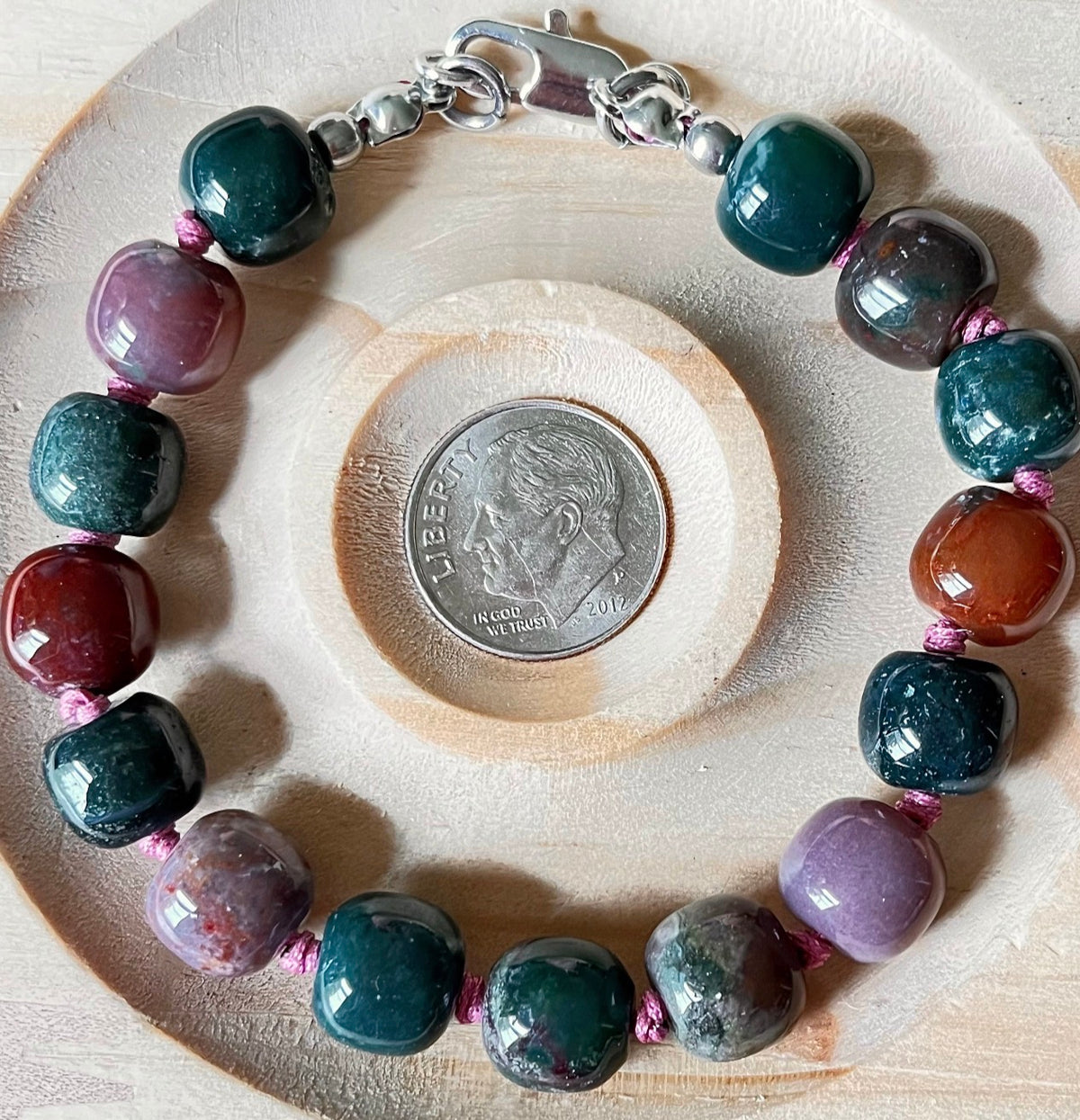 Ocean agate bracelet, hand knotted or straight-strung in your choice of design and with stainless steel bracelet hardware!
