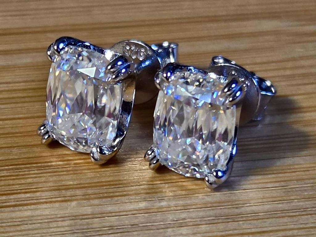 6ctw Ashoka-cut Moissanites in Argentium silver, hand-cut by a Master lapidary! These studs are the highest of the high end!