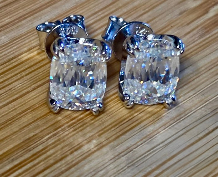 6ctw Ashoka-cut Moissanites in Argentium silver, hand-cut by a Master lapidary! These studs are the highest of the high end!