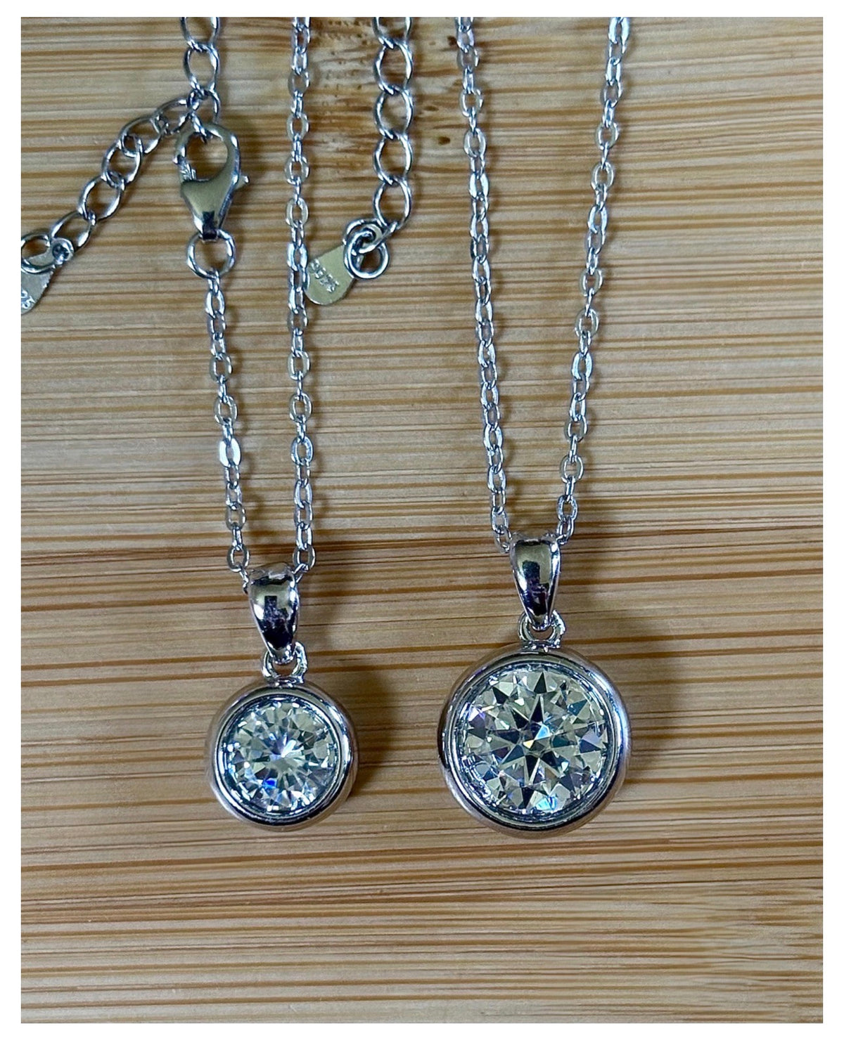 Moissanite necklace. My fiery “bubble bezel” necklace features a 1ct OR 3ct certified Moissanite in a heavy sterling silver bezel setting!