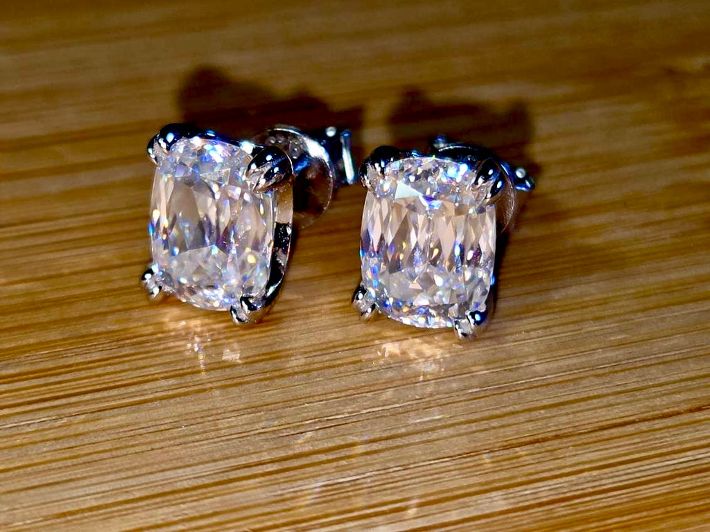 6ctw Ashoka-cut Moissanites in Argentium silver, hand-cut by a Master lapidary! These studs are the highest of the high end!