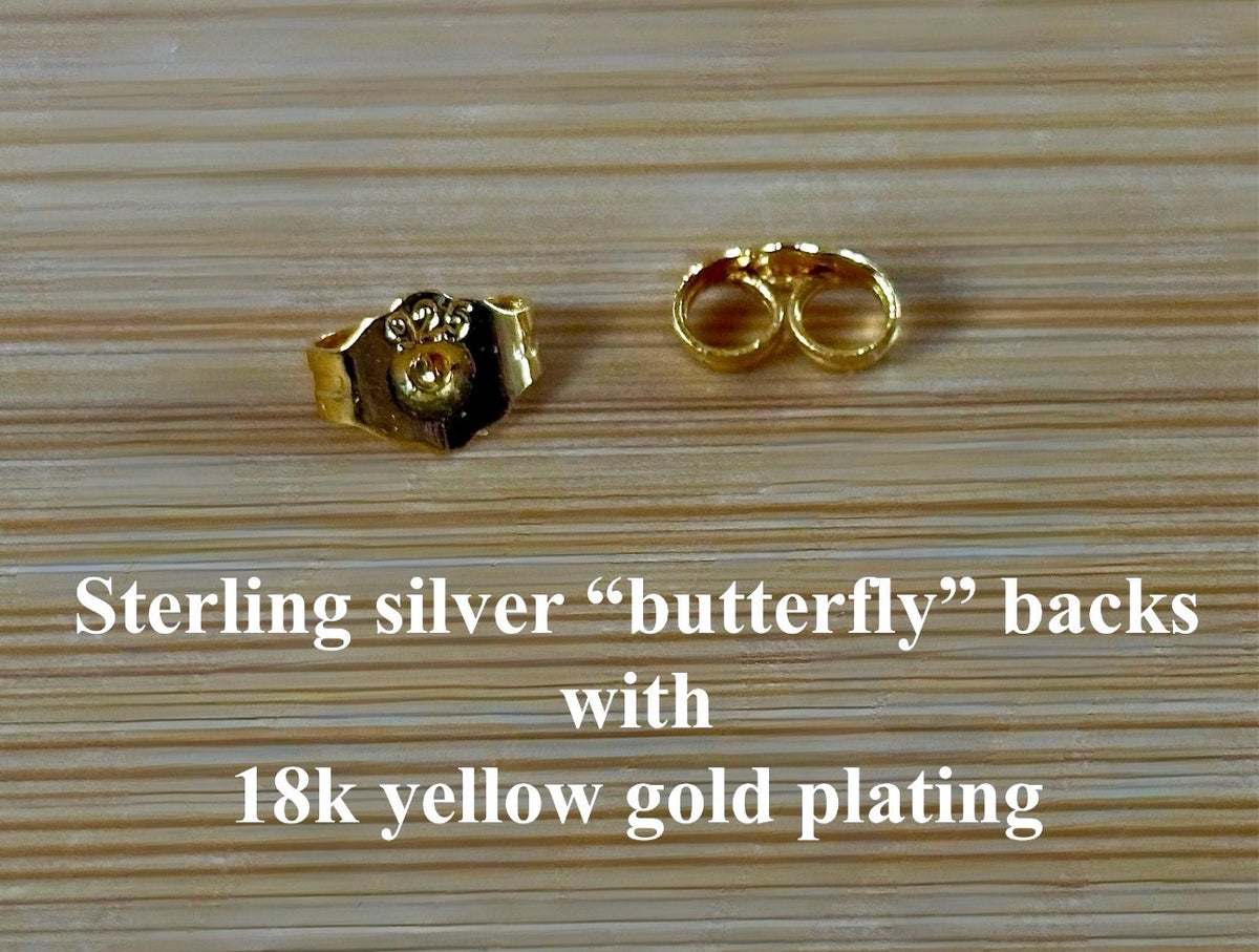 Locking earring backs (stainless steel), sterling silver replacement backs, sterling silver “UFO” security backs and silicone backs.