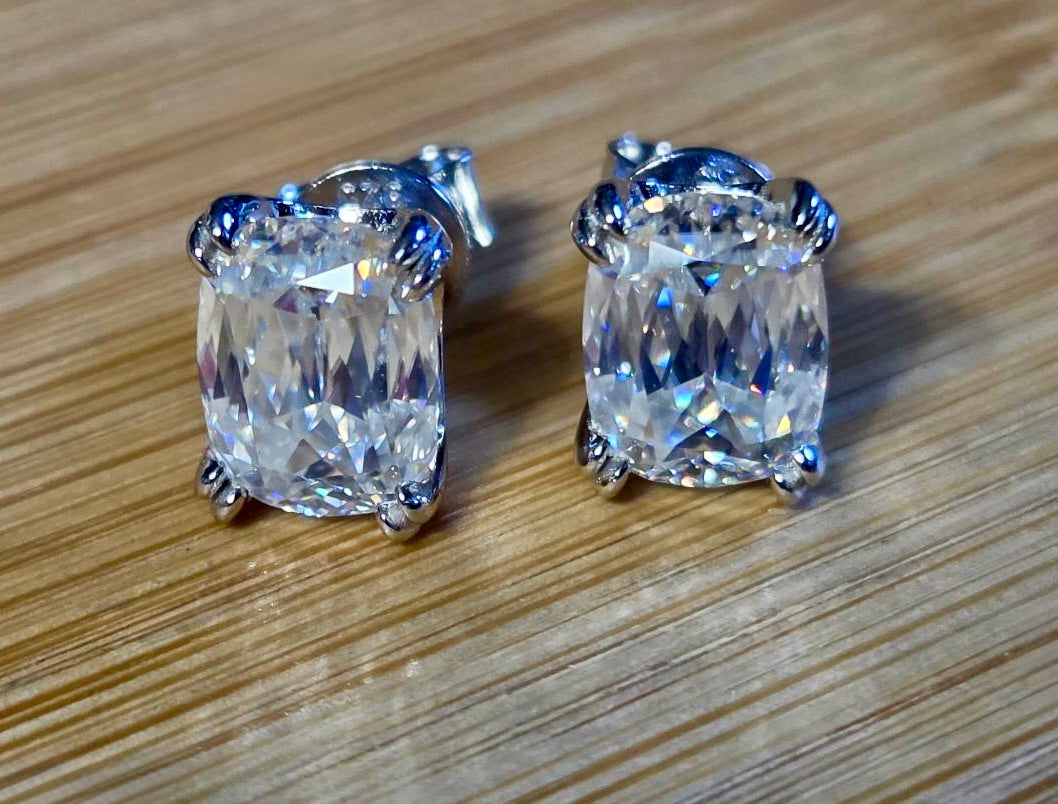 6ctw Ashoka-cut Moissanites in Argentium silver, hand-cut by a Master lapidary! These studs are the highest of the high end!