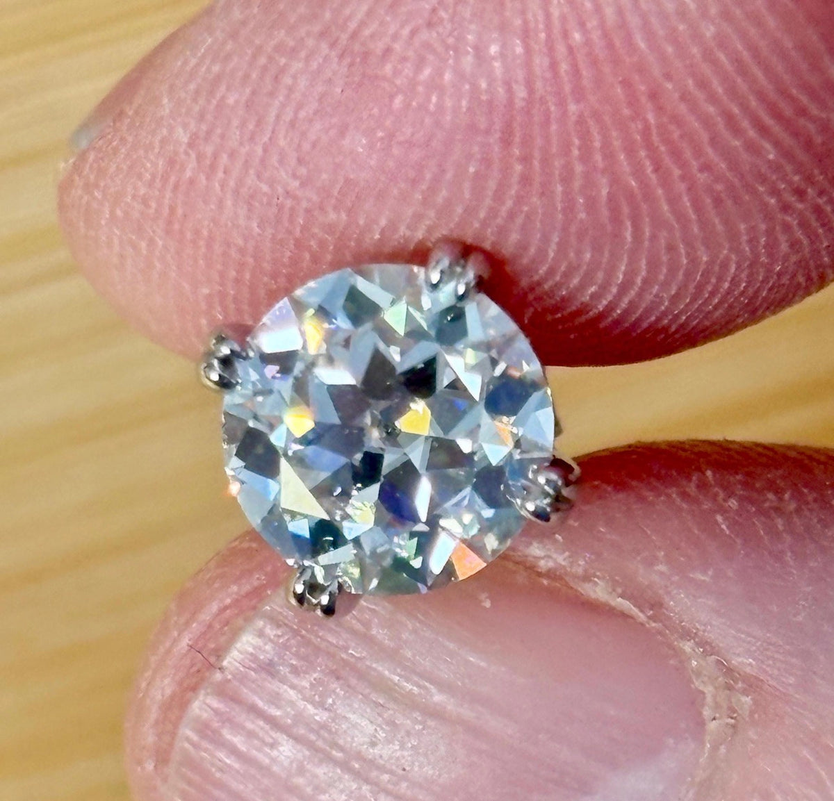 A lovely DOUBLE certified pair of 4cttw Old European Cut Moissanite studs in 935 Argentium silver and 18k double-claw mountings!