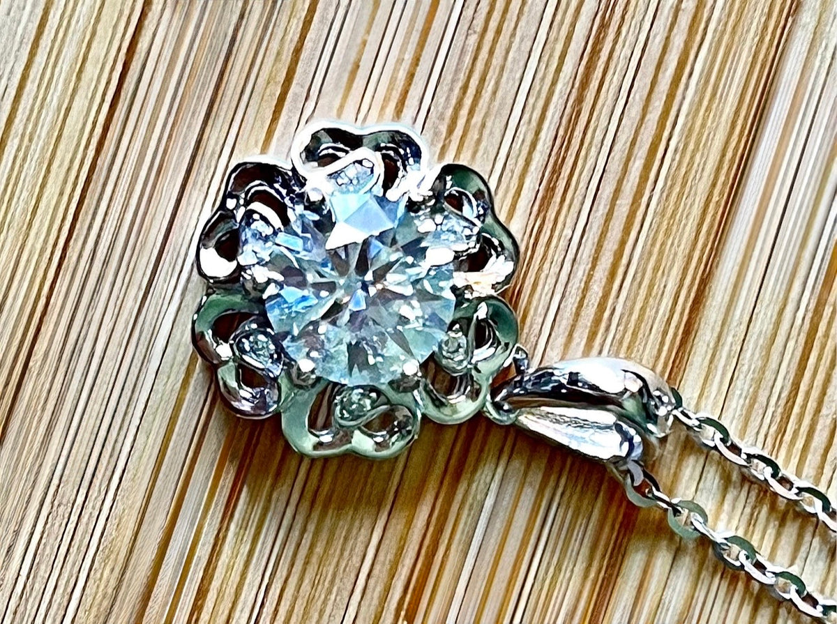CERTIFIED Moissanite necklace! 1ct white OR light blue Moissanite with zircon accents in solid sterling! *Two times* more refractive than diamond!