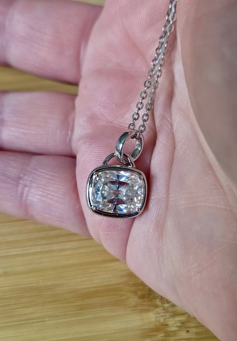 My 5ct cushion-cut “A Second Look” pendant necklace in sterling silver and 18k! Don’t let your eyes deceive you!